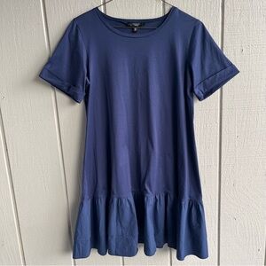 Max Mara Weekend Ruffled Cotton Mini Dress Navy Blue Size L